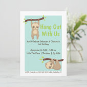 Cute Cartoon Sloth Birthday Party Kaart (Staand voorkant)