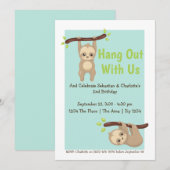 Cute Cartoon Sloth Birthday Party Kaart (Voorkant / Achterkant)