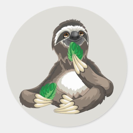 Cute Cartoon Sloth Ronde Sticker (Voorkant)