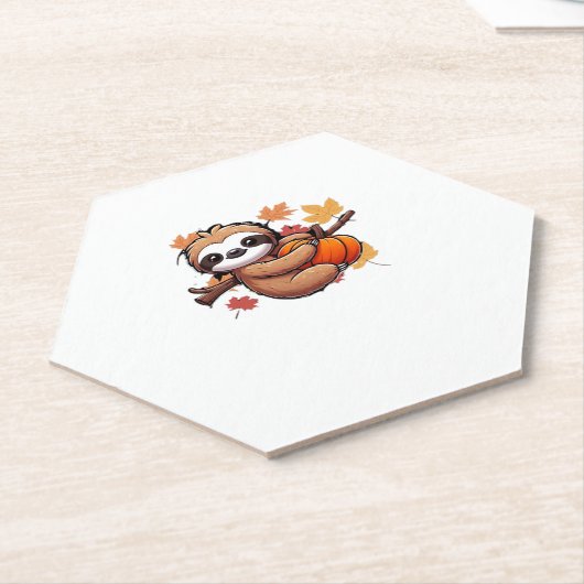 Cute Cartoon Sloth with Pumpkin - Autumn Season Ov Kartonnen Onderzetters (Schuin)