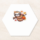 Cute Cartoon Sloth with Pumpkin - Autumn Season Ov Kartonnen Onderzetters (Voorkant)