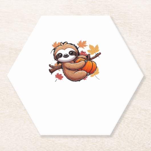Cute Cartoon Sloth with Pumpkin - Autumn Season Ov Kartonnen Onderzetters (Voorkant)