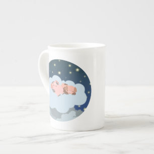Cute Cartoon Slumbering Piglets Bone China Mok