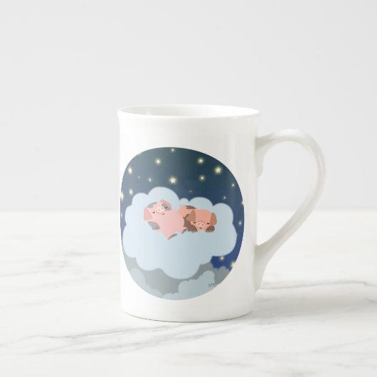 Cute Cartoon Slumbering Piglets Bone China Mok (Rechts)