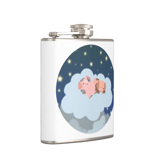 Cute Cartoon Slumbering Piglets Hip Flask Heupfles (Rechts)