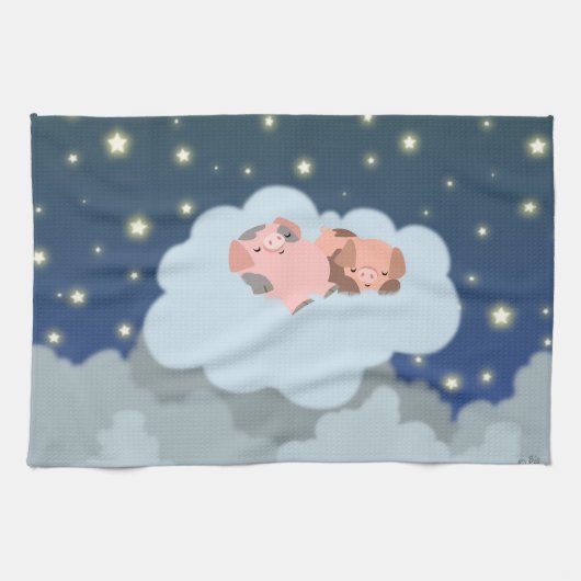 Cute Cartoon Slumbering Piglets Kitchen Towel Theedoek (Horizontaal)
