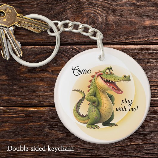Cute Cartoon Smiling Crocodile "Come Play With Me" Sleutelhanger