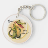Cute Cartoon Smiling Crocodile "Come Play With Me" Sleutelhanger (Achterkant)