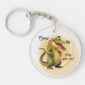 Cute Cartoon Smiling Crocodile "Come Play With Me" Sleutelhanger (Voorkant)