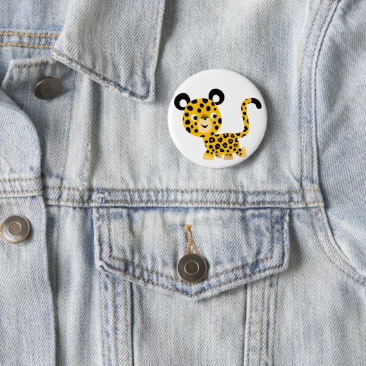 Cute Cartoon Smiling Leopard Button Badge (In situ)