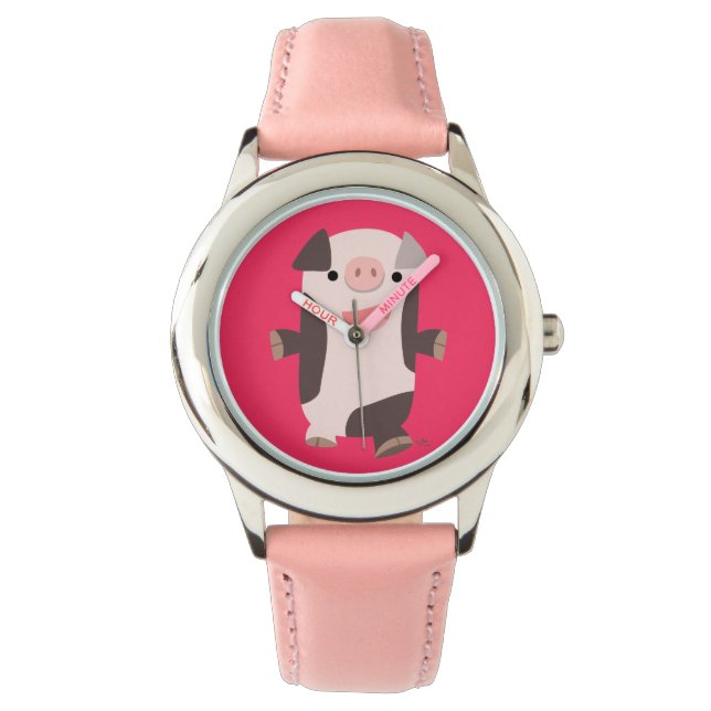Cute Cartoon Smiling Pig Watch Horloge (Voorkant)