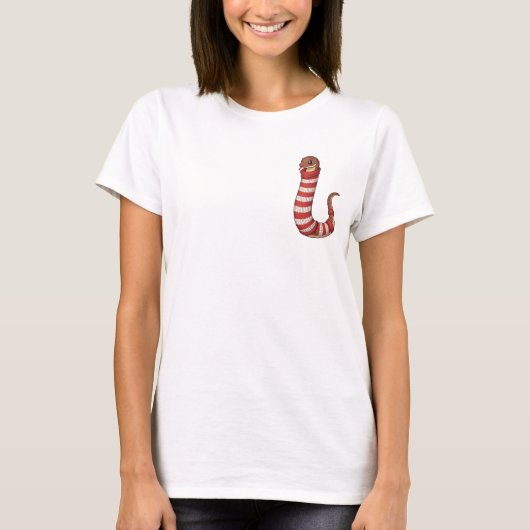 Cute Cartoon Snake Wearing Red and White T-shirt (Voorkant)