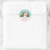 Cute Cartoon Snowman en Merry Kerstmis Ronde Sticker (Tas)