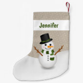 Cute Cartoon Snowman en  naam Beige Kleine Kerstsok (Achterkant)