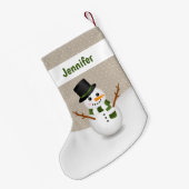 Cute Cartoon Snowman en  naam Beige Kleine Kerstsok (Achterkant (Hangend))
