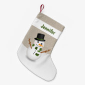 Cute Cartoon Snowman en  naam Beige Kleine Kerstsok (Voorkant (Hangend))