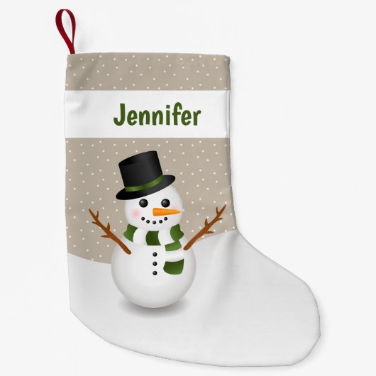 Cute Cartoon Snowman en  naam Beige Kleine Kerstsok (Voorkant)