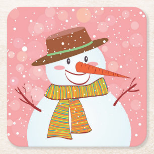 Cute Cartoon Snowman in een winterherfst Kartonnen Onderzetters