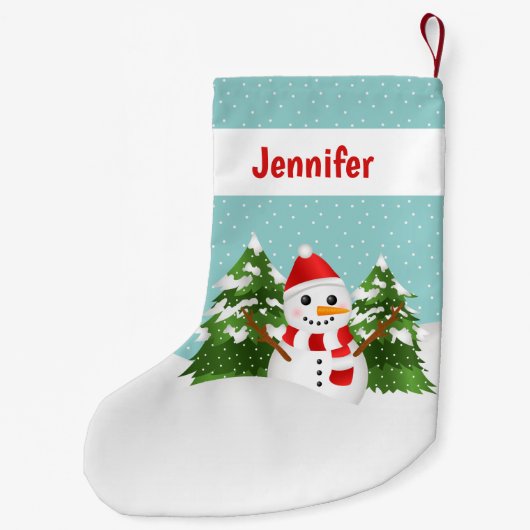 Cute Cartoon Snowman met naam Red Kleine Kerstsok (Achterkant)