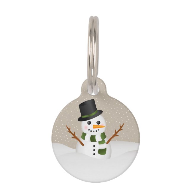 Cute Cartoon Snowman met Pet's Info Kerstmis Huisdierpenning (Voorkant)