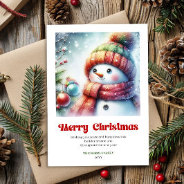 Cute cartoon snowman minimalist holiday greeting  feestdagenkaart