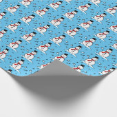 Cute Cartoon Snowman op Blauwe Kerstmis Cadeaupapier (Hoek)