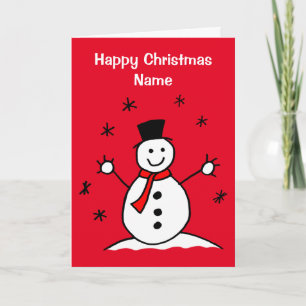 Cute Cartoon Snowman Red Kerstmis Kaart