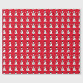 Cute Cartoon Snowman Red kerstpapier Cadeaupapier (Vlak)