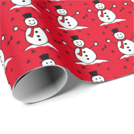 Cute Cartoon Snowman Red kerstpapier Cadeaupapier