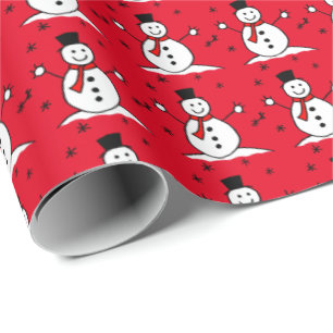 Cute Cartoon Snowman Red kerstpapier Cadeaupapier
