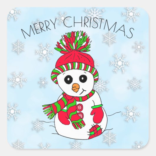 Cute Cartoon Snowman Snowflake Kerstmis Vierkante Sticker (Voorkant)