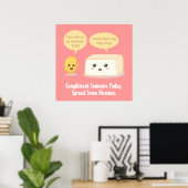 Cute Cartoon - Soy Bean complimenteert Tofu Poster (Thuiskantoor)