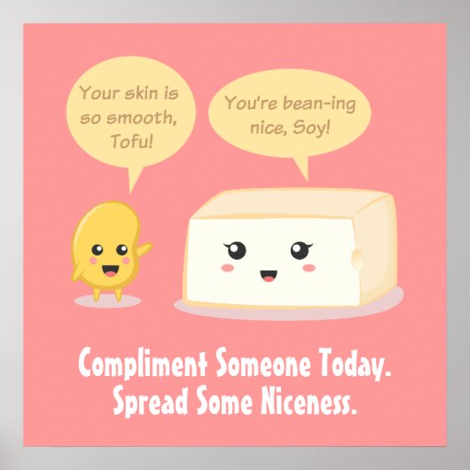 Cute Cartoon - Soy Bean complimenteert Tofu Poster (Voorkant)