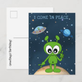 Cute Cartoon Space Alien ik kom in vredesnaam Briefkaart (Voorkant / Achterkant)