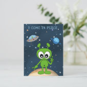Cute Cartoon Space Alien ik kom in vredesnaam Briefkaart (Staand voorkant)