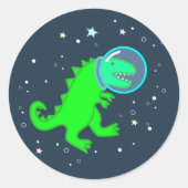 Cute Cartoon Space Dinosaur Ronde Sticker (Voorkant)