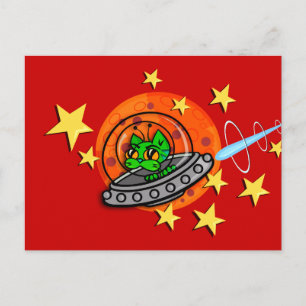 CUTE CARTOON SPACE KITTY CAT HORIZONTAL BRIEFKAART