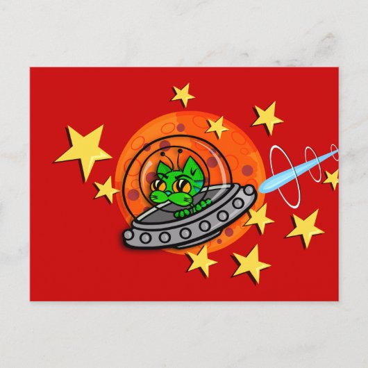 CUTE CARTOON SPACE KITTY CAT HORIZONTAL BRIEFKAART (Voorkant)