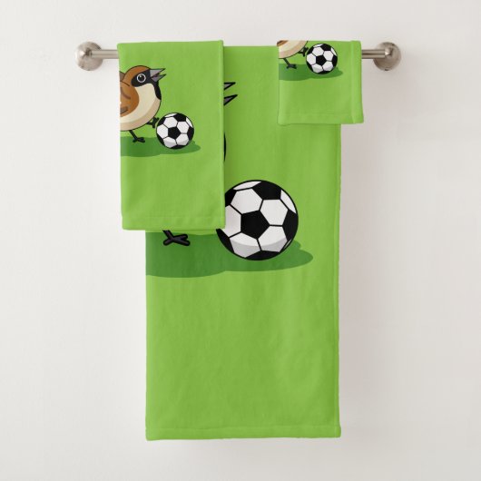 Cute Cartoon Sparrow Pplay Soccer Bad Handdoek (Insitu)