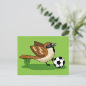 Cute Cartoon Sparrow Pplay Soccer Briefkaart (Staand voorkant)