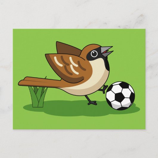Cute Cartoon Sparrow Pplay Soccer Briefkaart (Voorkant)