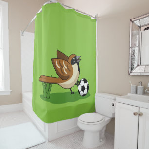 Cute Cartoon Sparrow Pplay Soccer Douchegordijn