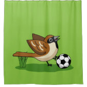 Cute Cartoon Sparrow Pplay Soccer Douchegordijn (Voorkant)