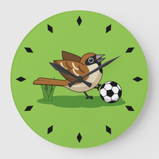 Cute Cartoon Sparrow Pplay Soccer Grote Klok (Voorkant)