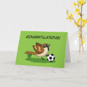 Cute Cartoon Sparrow Pplay Soccer Kaart (Gele Bloem)