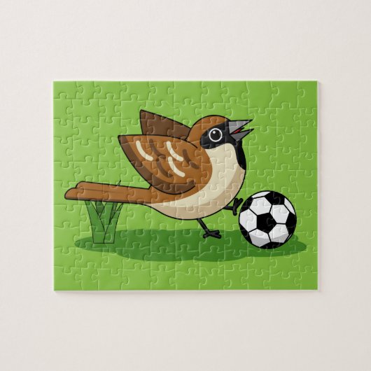 Cute Cartoon Sparrow Pplay Soccer Legpuzzel (Horizontaal)