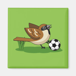 Cute Cartoon Sparrow Pplay Soccer Magneet