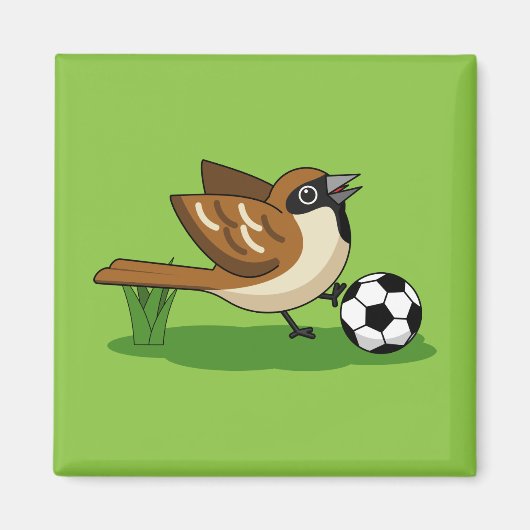 Cute Cartoon Sparrow Pplay Soccer Magneet (Voorkant)