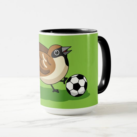 Cute Cartoon Sparrow Pplay Soccer Mok (Voorkant rechts)