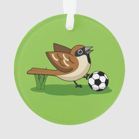 Cute Cartoon Sparrow Pplay Soccer Ornament (achterkant)